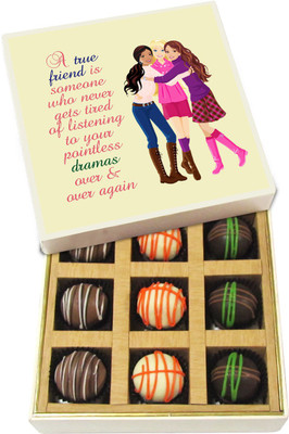 

Chocholik A True Friend Is Someone Who Never Gets Tired Of Listening - Dark, Milk, White Chocolate Truffles - 9pc Truffles(135 g)