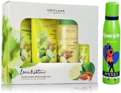 

Oriflame Sweden love nature manicure pedicure kit (465 ml) With one sparkle perfume spray 150 ml(Set of 5)