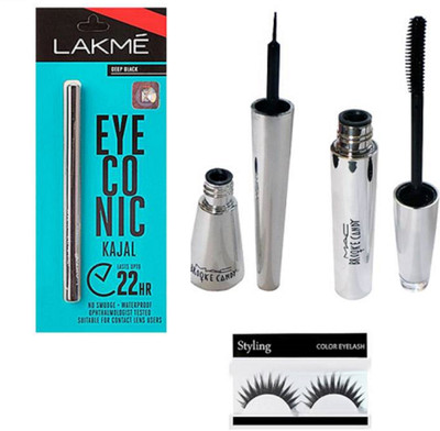 

Styling Eyelashes With Mac Eyeliner & Mascara & Eyeconic kajal(Set of 4)