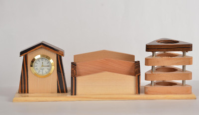 

Shivom Crafts 3 Compartments WOODEN PEN STAND(Beige)