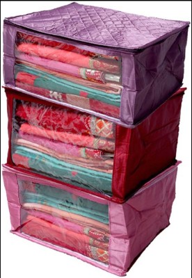 Ajabh High qulity saree cover Designer Saree Cover Extra Large Size Quilted Satin set of 3 Pcs (Maroon, Purple & Pink) Keep saree/Suit/Travelling Pouch(Multicolor)