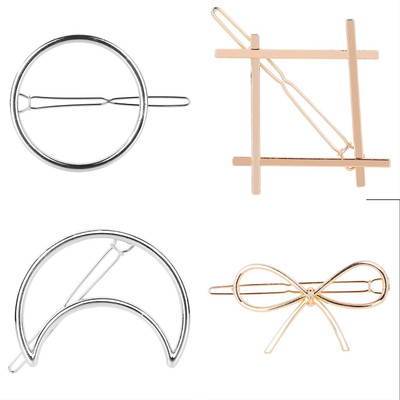 

Glamix 4 pieces Minimalist Hair Clips Hairpin Hair Clamps,Circle,Triangle, Moon and Infinity Pattern for Women Girls (Gold & Silver) Hair Clip(Silver, Gold)