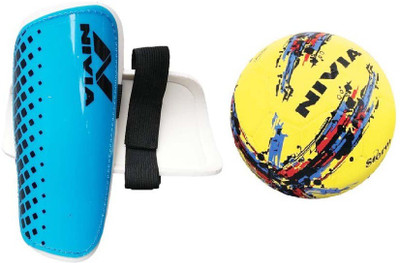 

Nivia Combo of two- one pair of 'Club' Football shin guard (size Small) + one storm football (Color On Availability)- Football Kit