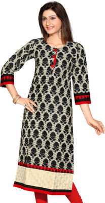 

ALC Creations Women's Animal Print A-line Kurta(Beige, Black