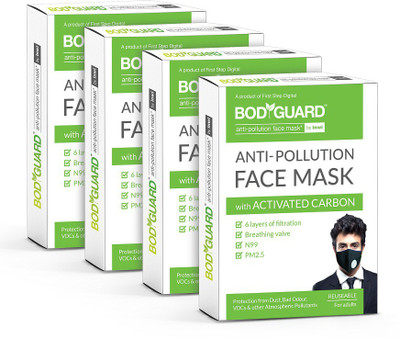 

BodyGuard Reusable Anti Pollution Mask with Activated Carbon, N99 + PM2.5 for Men and Women (Pack of 4) Mask and Respirator