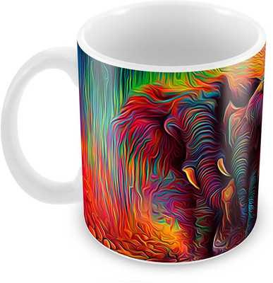

Tuelip Beautiful Colourful Abstract Elephant Printed For Tea And Coffee Ceramic Mug(350 ml), Multicolor