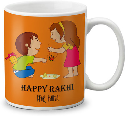 

LOF Happy Rakhi Dear Bhaiya Special Gifts For Brother Rakshabandhan 325ml White Coffee Ceramic Mug(325 ml)