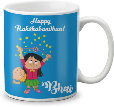 

LOF Happy Raksha Bandhan Bhaiya Gifts For Sister and Brother 325ml White Coffee Ceramic Mug(325 ml)