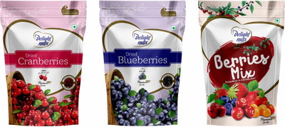 

Delight Nuts Berries Combo Pack- (Dried Cranberries-200g, Dried Blueberries-150g & Berries Mix-200g) Assorted Fruit(550 g, Pouch)