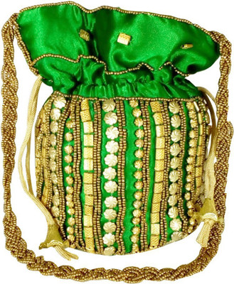 

opazo Green color party pouch Potli(Green, Gold), Gold;green