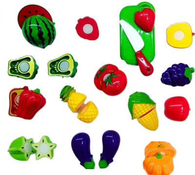 

Baby Tintin Pretend Food Kitchen Play Set for Kids Cutting Fruits and Vegetables Play Food Kitchen Toys 15 Piece Educational Toy
