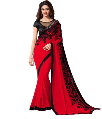 DWITSTYLE Embroidered Bollywood Georgette Saree(Red, Black) Flipkart