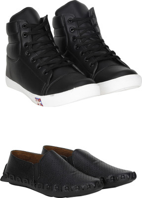 

Knot n Lace Combo Pack of 2 Loafer & Boots Sneakers For Men(Black, Black