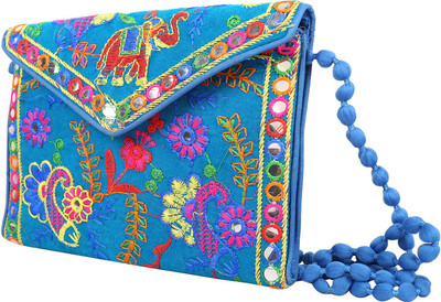 

Craft Trade Women Evening/Party Blue Cotton Sling Bag
