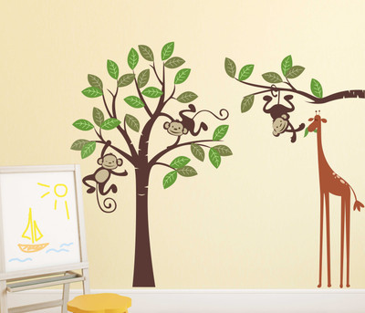 fuzzy 110 cm monkey tree Self Adhesive Sticker(Pack of 1)