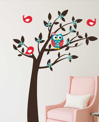 fuzzy 120 cm birds tree Self Adhesive Sticker(Pack of 1)