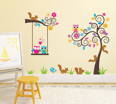 fuzzy 110 cm birds tree Self Adhesive Sticker(Pack of 1)