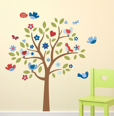 fuzzy 100 cm birds tree Self Adhesive Sticker(Pack of 1)