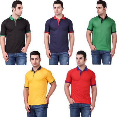KETEX Solid Men Polo Neck Multicolor T-Shirt