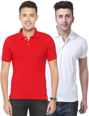 

Concepts Solid Men's Polo Neck Red, White T-Shirt(Pack of 2)