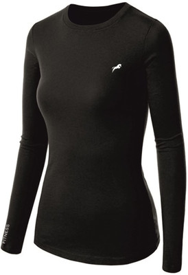 Just Rider Solid Women Round Neck Black T-Shirt