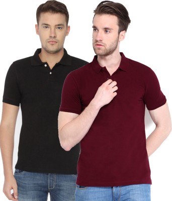 Concepts Solid Men Polo Neck Maroon, Black T-Shirt