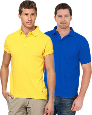 

Concepts Solid Men Polo Neck Yellow, Blue T-Shirt(Pack of 2), Blue;yellow