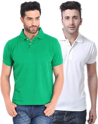 

Concepts Solid Men's Polo Neck Green, White T-Shirt(Pack of 2