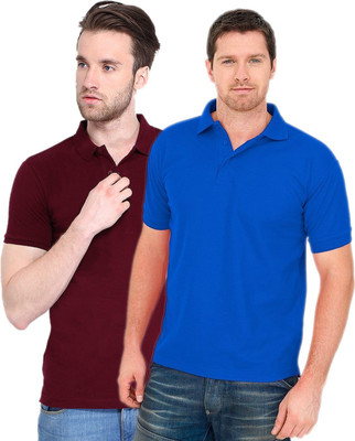 

Concepts Solid Men's Polo Neck Maroon, Blue T-Shirt(Pack of 2, Blue;maroon