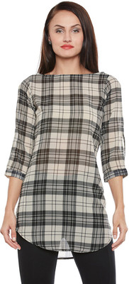 rain tree Casual Checkered Women Beige Top