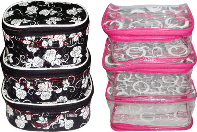 

FUNKROO Pack of 2 cosmetic bag bridal organizer jewellry srorage vanity box-set of 3 Jewellery Vanity Box jewellery and Cosmatic pouch Vanity Box(Multicolor)