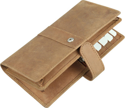 Kan Women Tan Genuine Leather Wallet(11 Card Slots)