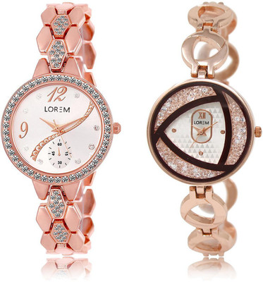 

LOREM LR215-238 COMBO White Round Girl's Metal Bracelet Watch - For Women