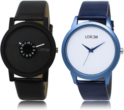 

LOREM LR25-33 COMBO White & Black Round Boy's Leather Watch - For Men