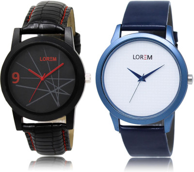 

LOREM LR8-33 COMBO White & Black Round Boy's Leather Watch - For Men