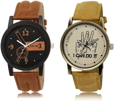 

LOREM LR1-30 COMBO Grey & Black Round Boy's Leather Watch - For Men