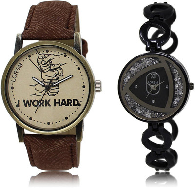 

LOREM LR29-237 COMBO Silver & Grey Round Boy's & Girl's Metal Bracelet & Leather Watch - For Men & Women