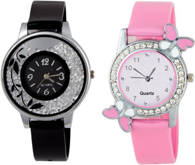 

Rage Enterprise New Super Looked Black Movable Diamond Pink Butterfly Fancy Dial Men & Women Watch - For Girls