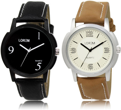 

LOREM LR6-16 COMBO White & Black Round Boy's Leather Watch - For Men