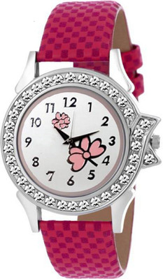 

iDIVAS New Unique Collection Pink Flower Dial Leather Belt watch Watch - For Girls