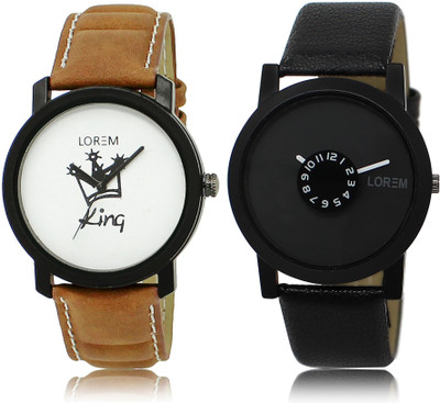 

LOREM LR18-25 COMBO Black & White Round Boy's Leather Watch - For Men
