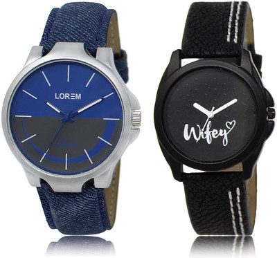 

LOREM LR24-234 COMBO Black & Blue Round Boy's & Girl's Leather Watch - For Men & Women