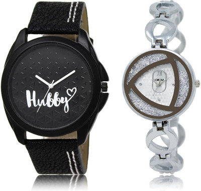 

LOREM LR31-240 COMBO Silver & Black Round Boy's & Girl's Metal Bracelet & Leather Watch - For Men & Women