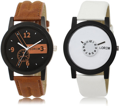 

LOREM LR1-26 COMBO White & Black Round Boy's Leather Watch - For Men