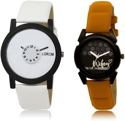

LOREM LR26-235 COMBO Black & White Round Boy's & Girl's Leather Watch - For Men & Women