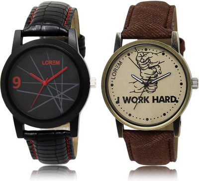 

LOREM LR8-29 COMBO Grey & Black Round Boy's Leather Watch - For Men