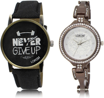 

LOREM LR27-236 COMBO Silver & Black Round Boy's & Girl's Metal Bracelet & Leather Watch - For Men & Women