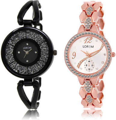 

LOREM LR211-215 COMBO Silver & Black Round Girl's Metal Bracelet Watch - For Women