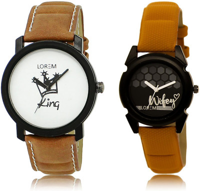 

LOREM LR18-235 COMBO Black & White Round Boy's & Girl's Leather Watch - For Men & Women