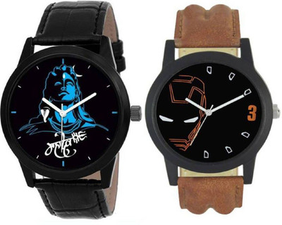 

iDIVAS Combo Of Two Multicolour Leather Strap 71423 Watch - For Men